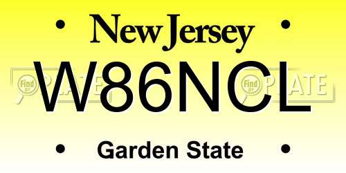 W86NCL New Jersey License Plate