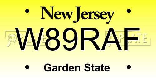 W89RAF New Jersey License Plate