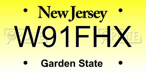 W91FHX New Jersey License Plate