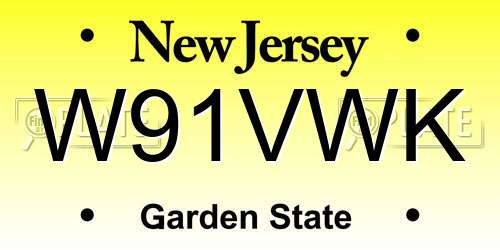 W91VWK New Jersey License Plate