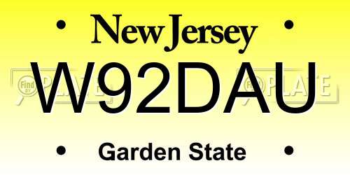 W92DAU New Jersey License Plate