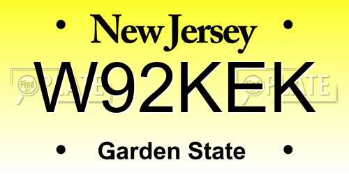 W92KEK New Jersey License Plate