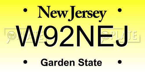 W92NEJ New Jersey License Plate