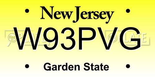 W93PVG New Jersey License Plate