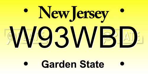 W93WBD New Jersey License Plate