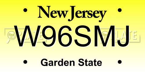 W96SMJ New Jersey License Plate