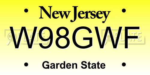 W98GWF New Jersey License Plate