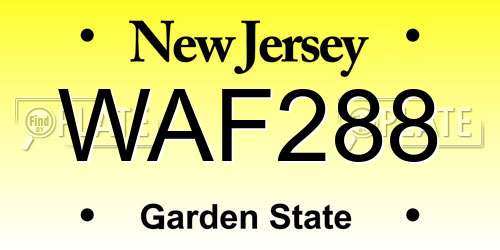 WAF288 New Jersey License Plate
