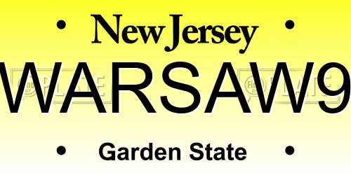 WARSAW9 New Jersey License Plate