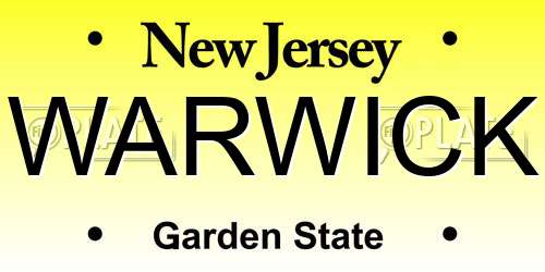 WARWICK New Jersey License Plate