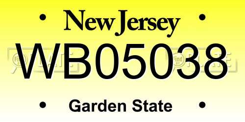 WB05038 New Jersey License Plate