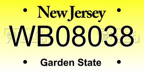 WB08038 New Jersey License Plate