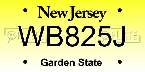 WB825J New Jersey License Plate