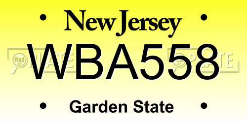 WBA558 New Jersey License Plate