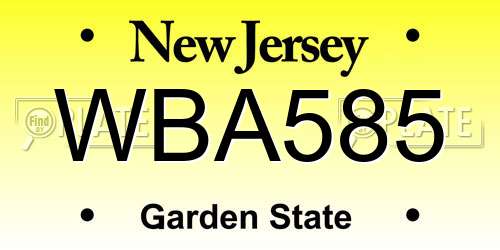 WBA585 New Jersey License Plate