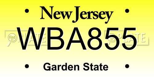 WBA855 New Jersey License Plate
