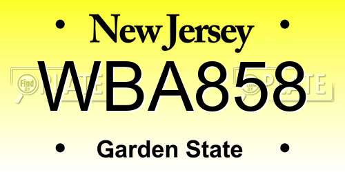 WBA858 New Jersey License Plate