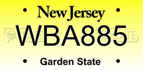 WBA885 New Jersey License Plate