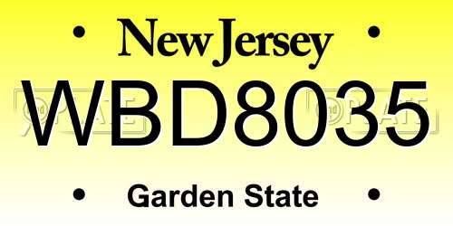 WBD8035 New Jersey License Plate