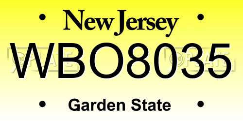WBO8035 New Jersey License Plate