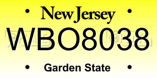 WBO8038 New Jersey License Plate