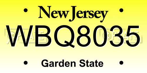 WBQ8035 New Jersey License Plate