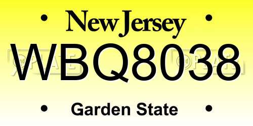 WBQ8038 New Jersey License Plate