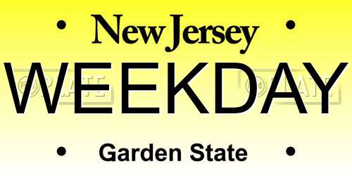 WEEKDAY New Jersey License Plate