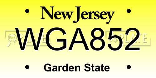 WGA852 New Jersey License Plate