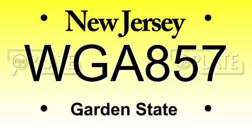 WGA857 New Jersey License Plate
