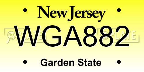 WGA882 New Jersey License Plate