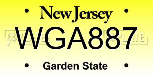 WGA887 New Jersey License Plate