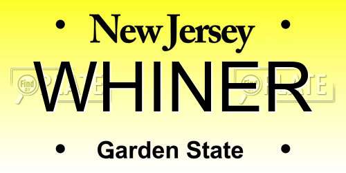 WHINER New Jersey License Plate