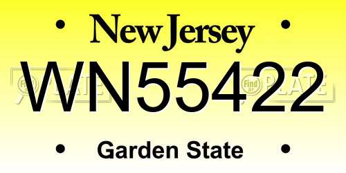 WN55422 New Jersey License Plate