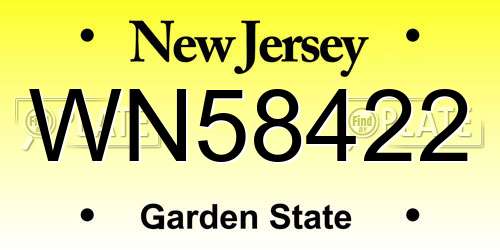 WN58422 New Jersey License Plate
