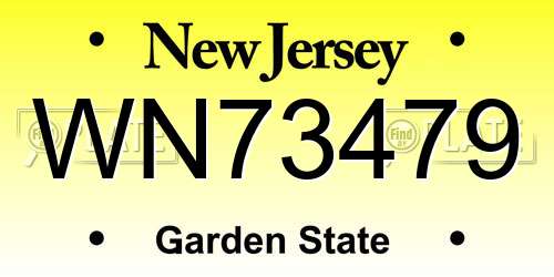 WN73479 New Jersey License Plate