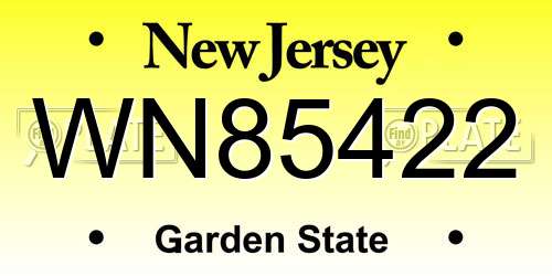 WN85422 New Jersey License Plate
