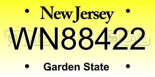 WN88422 New Jersey License Plate
