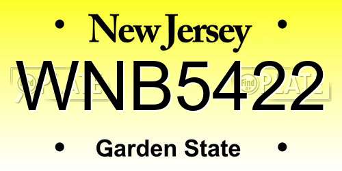 WNB5422 New Jersey License Plate