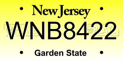 WNB8422 New Jersey License Plate