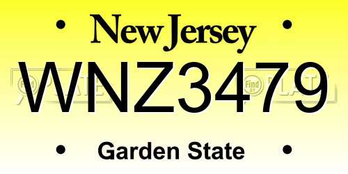 WNZ3479 New Jersey License Plate