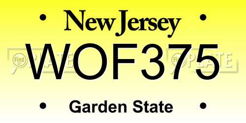WOF375 New Jersey License Plate