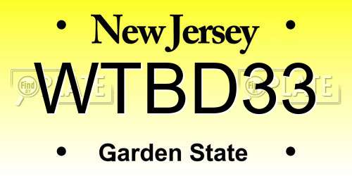WTBD33 New Jersey License Plate