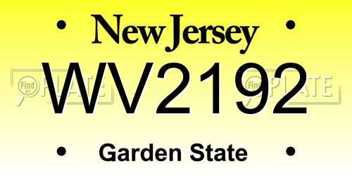 WV2192 New Jersey License Plate