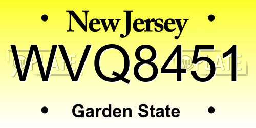 WVQ8451 New Jersey License Plate