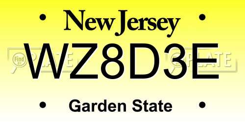 WZ8D3E New Jersey License Plate