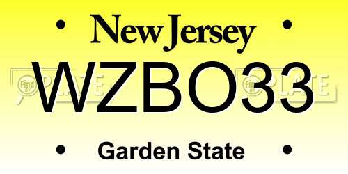 WZBO33 New Jersey License Plate