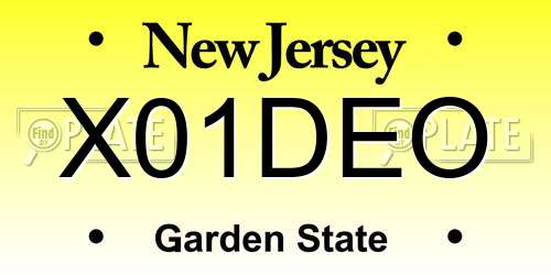 X01DEO New Jersey License Plate