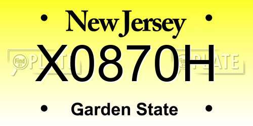 X0870H New Jersey License Plate