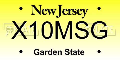 X10MSG New Jersey License Plate